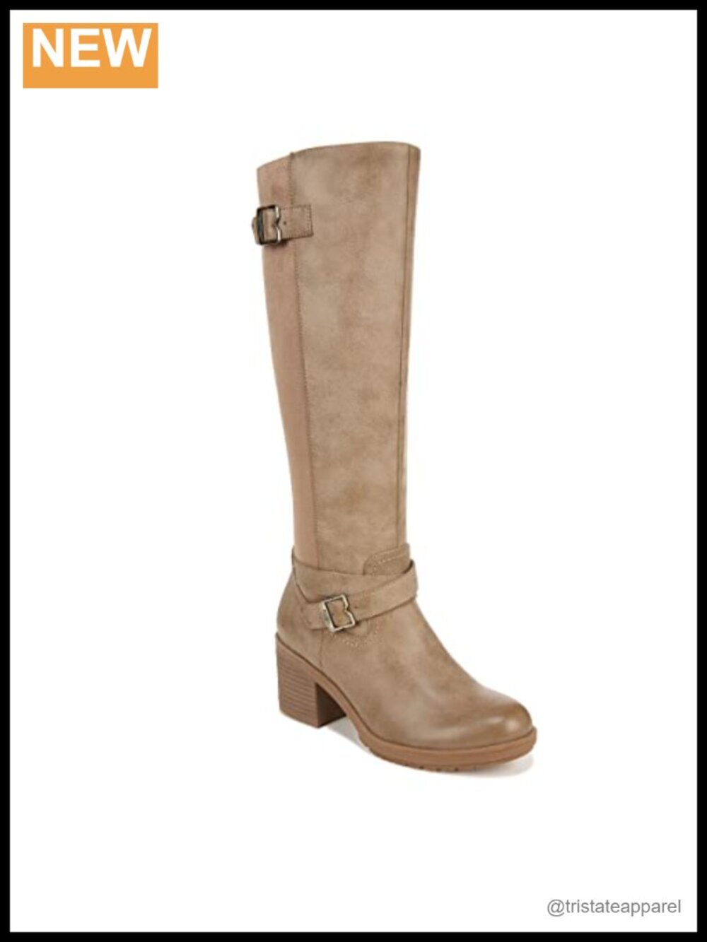 Faux Leather Knee High Tall Boots with Block Heel Zip Closure Sustainable Vegan